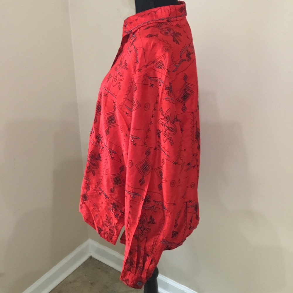 Blue Bayou Women’s Vintage 100% Silk Beaded Red Jacket Shirt Size XL - Picture 4 of 9
